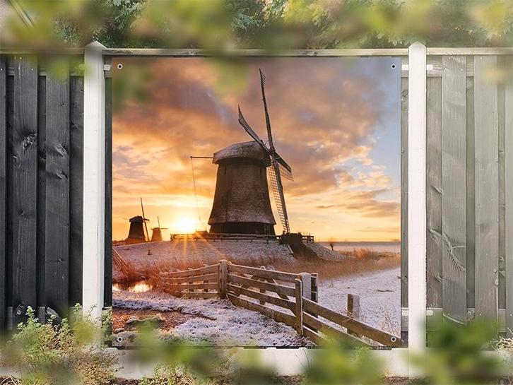 NR 1428: Tuinposter molen winter 180x180cm, Tuin en Terras, Tuinwanddecoratie, Nieuw
