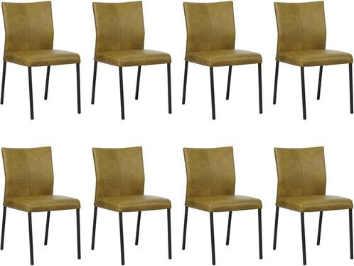 Olijfgroene leren moderne eetkamerstoel - poot vierkant zwar, Huis en Inrichting, Stoelen, Overige kleuren, Nieuw, Leer, Ophalen of Verzenden