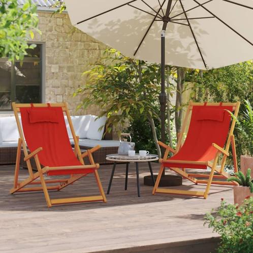 vidaXL Strandstoelen 2 st inklapbaar stof rood, Tuin en Terras, Tuinstoelen, Nieuw, Verzenden