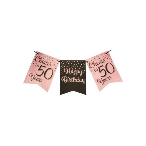 Verjaardagsslinger Vaandel 50 Jaar Roze/Zwart (6m), Hobby en Vrije tijd, Feestartikelen, Nieuw, Ophalen of Verzenden