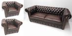 Chesterfield bankstel ocassion 3-1-1 zits Brown leer € 2500., Huis en Inrichting, Verzenden, 150 tot 200 cm, Chesterfield, 75 tot 100 cm