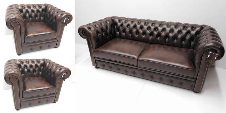 Chesterfield bankstel ocassion 3-1-1 zits Brown leer € 2500., Huis en Inrichting, Banken | Bankstellen, 150 tot 200 cm, 75 tot 100 cm