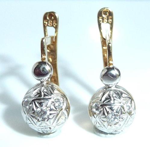 Oorbellen - 14 karaat Geel goud, Witgoud - 0.20ct. tw., Sieraden, Tassen en Uiterlijk, Oorbellen