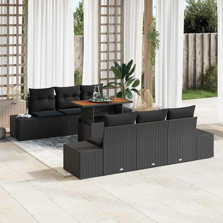 vidaXL Tuin Sofa Set met opslag 7 pcs Zwart Poly riet, Tuin en Terras, Tuinsets en Loungesets, Nieuw, Rotan, Verzenden