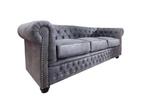 Design 3-zits bank CHESTERFIELD 200cm antiek grijze veerkern, Nieuw, Ophalen of Verzenden