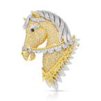 Broche - 18 karaat Geel goud, Platina - 4.21ct. tw. Onyx -