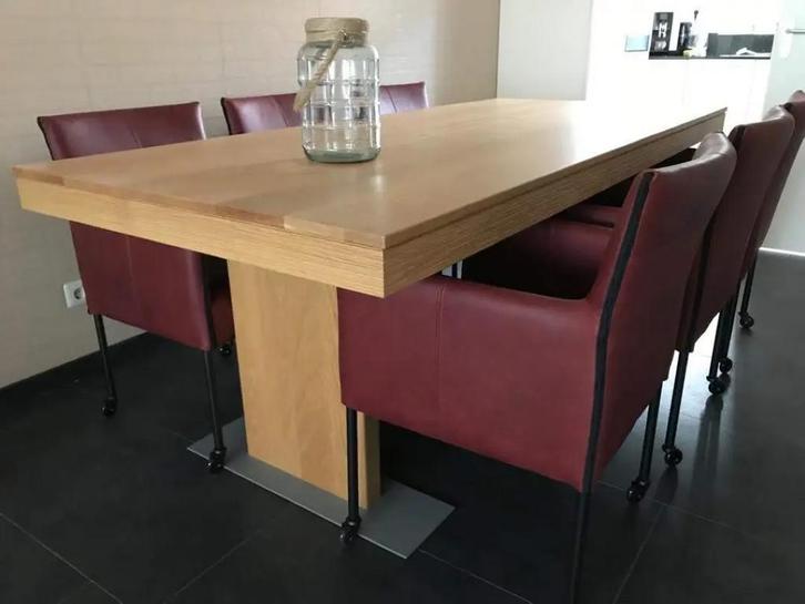 Set van 6 rode leren kuip eetkamerstoelen met wieltjes -, Huis en Inrichting, Stoelen, Nieuw, Leer, Ophalen of Verzenden