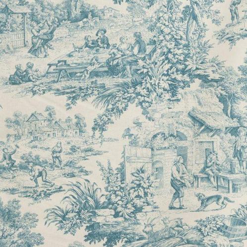 Prachtig Toile de Jouy Blauw - Meubelstof - 250 cm - 280 cm, Antiek en Kunst, Curiosa en Brocante