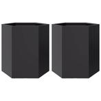 Plantenbak 2st Zeshoek Zwart - Retourdeal - 46% Korting!, Minder dan 60 cm, Nieuw, Ophalen of Verzenden, Metaal