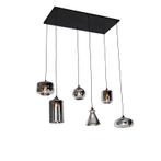 Art deco hanglamp zwart met smoke glas 6-lichts - Wallace, Huis en Inrichting, Lampen | Hanglampen, Nieuw, Glas, Art Deco, 75 cm of meer