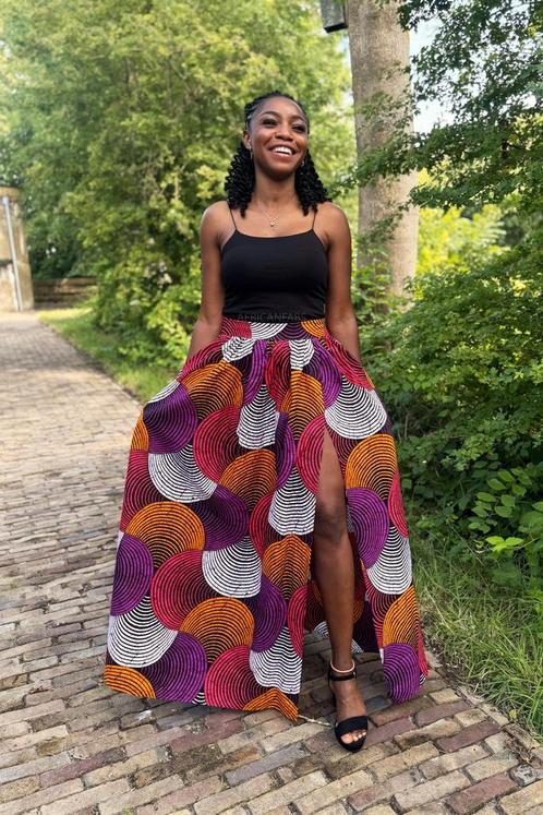 Afrikaanse print maxi rok - Oranje & Paars Concentric Circle, Kleding | Dames, Rokken, Nieuw, Ophalen of Verzenden