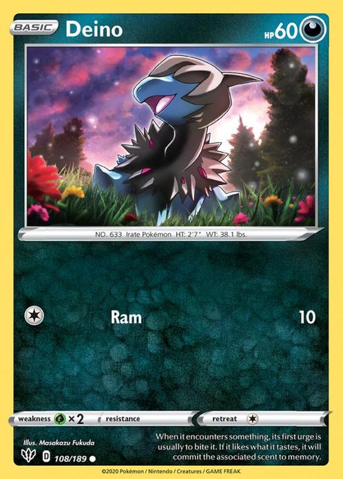 Deino 108/189 Darkness Ablaze, Hobby en Vrije tijd, Verzamelkaartspellen | Pokémon, Losse kaart, Nieuw, Foil, Ophalen of Verzenden