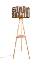 Vloerlamp tripod hout met gestreepte beige en bruine kap, Huis en Inrichting, Lampen | Vloerlampen, Verzenden, Nieuw, Hout, Scandinavisch