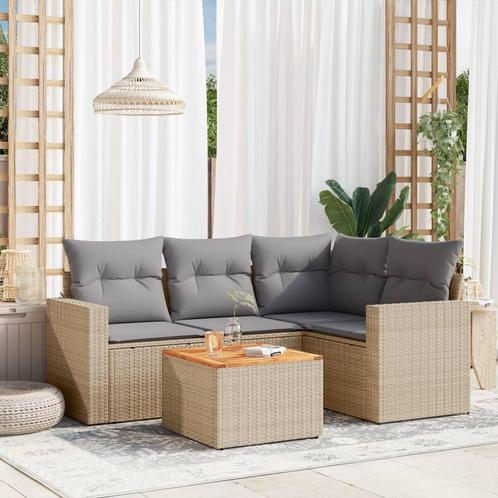 vidaXL 5-delige Loungeset met kussens poly rattan beige, Tuin en Terras, Tuinsets en Loungesets, Loungeset, Nieuw, Rotan, Verzenden