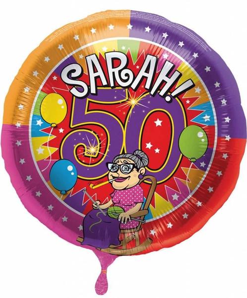 Sarah 50 jaar Knalfeest folieballon - 43cm, Kleding | Dames, Carnavalskleding en Feestkleding, Nieuw, Ophalen of Verzenden