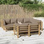 vidaXL 10-delige Loungeset met kussens bamboe taupe, Tuin en Terras, Verzenden, Nieuw, Hout, Loungeset