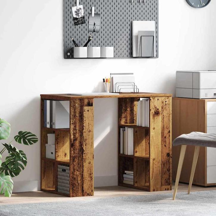 vidaXL Bureau met plank Oud Hout 90 x 50 x 75 cm Bewerkt, Huis en Inrichting, Bureaus, Nieuw, Verzenden