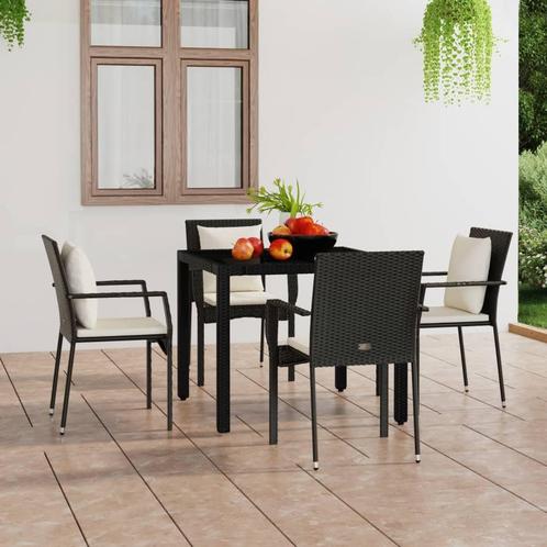 vidaXL Tuinstoelen 4 st met kussens poly rattan zwart, Tuin en Terras, Tuinsets en Loungesets, Tuinset, Nieuw, 4 zitplaatsen, Rotan