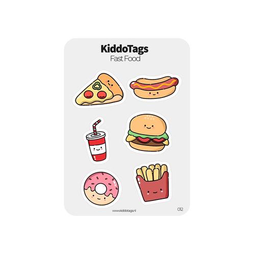 KiddoTags - Sticker Sheet 012 - Fast Food, Hobby en Vrije tijd, Stickers en Plaatjes, Sticker, Nieuw