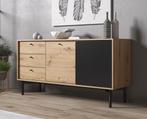 Dressoir Fiona - Eiken - Zwart - 151 cm - Kast, Verzenden, 150 tot 200 cm, Nieuw, Industrieel