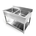 HCB Spoeltafel - dubbele spoelbakken - 120 cm - RVS, Verzenden, Nieuw in verpakking, RVS Meubilair