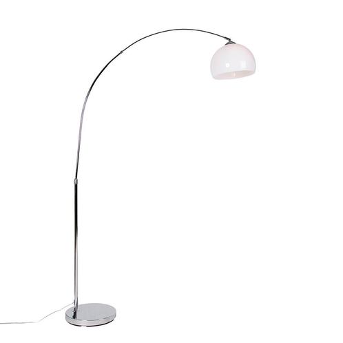 Moderne booglamp chroom met witte kap - Arc Basic, Huis en Inrichting, Lampen | Vloerlampen, Nieuw, Overige materialen, 150 tot 200 cm