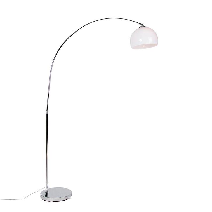 Moderne booglamp chroom met witte kap - Arc Basic, Huis en Inrichting, Lampen | Vloerlampen, Nieuw, Overige materialen, 150 tot 200 cm