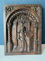 Reliëf, Gotisch houtsnijwerk - 36.8 cm - Eik, Antiek en Kunst