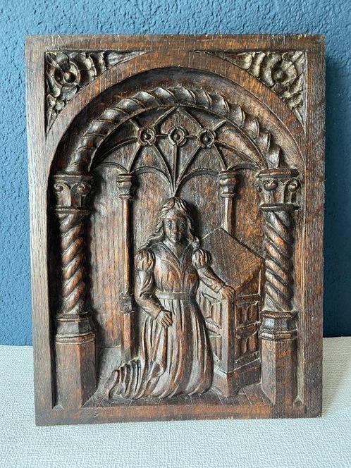 Reliëf, Gotisch houtsnijwerk - 36.8 cm - Eik, Antiek en Kunst, Kunst | Niet-Westerse kunst