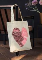 Grote katoenen tas Uilenhart – beige shopper met roze hart, Verzenden, Nieuw