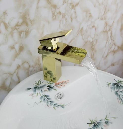 Goudkleurige Watervalkraan Trappe Deluxe Goud chroom wastafe, Doe-het-zelf en Verbouw, Sanitair, Nieuw, Verzenden