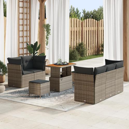 vidaXL 8-delige tuinbank set met kussens grijs poly riet, Tuin en Terras, Tuinsets en Loungesets, Nieuw, Rotan, Verzenden