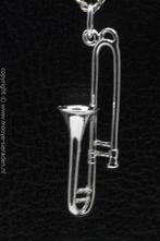 Zilveren Trombone middel ketting hanger, Verzenden, Nieuw