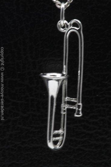 Zilveren Trombone middel ketting hanger, Sieraden, Tassen en Uiterlijk, Kettinghangers, Verzenden