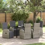 vidaXL 7-Delige Tuinset met Kussens - Grijs - Poly Riet, Tuin en Terras, Verzenden, Nieuw, Rotan, Tuinset