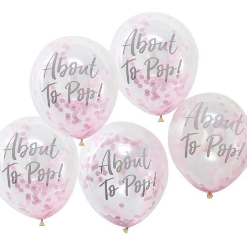 Roze Confetti Ballonnen About To Pop 30cm 5st, Hobby en Vrije tijd, Feestartikelen, Nieuw, Verzenden