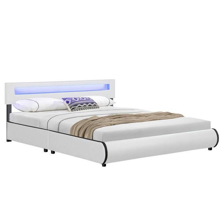 Gestoffeerd Bed Sevilla - 180 x 200 cm - Wit - LED Verlichti, Huis en Inrichting, Slaapkamer | Bedden, Nieuw, Verzenden