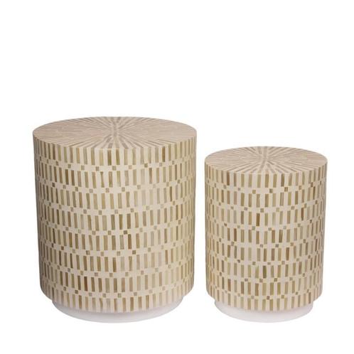 Sidetable Rond Bamboe Cream, Huis en Inrichting, Tafels | Sidetables, 50 tot 100 cm, 25 tot 50 cm, Rond, Nieuw, Overige materialen