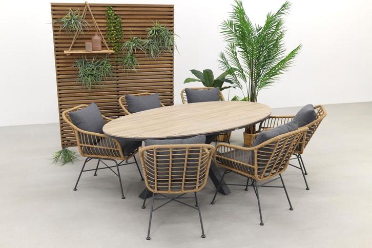 Garden Impressions Margriet - Naturel / Edison 220 - ovale, Tuin en Terras, Tuinsets en Loungesets, Tuinset, Nieuw, Wicker, Verzenden