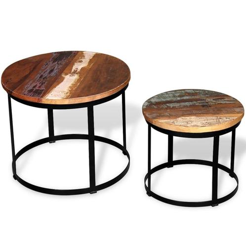 vidaXL 2-delige Salontafelset rond 40/50 cm massief, Huis en Inrichting, Tafels | Salontafels, Rond, Nieuw, Overige houtsoorten