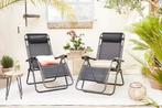 2dekans | Comfortable Ligstoelen - 2 Stuks - Zwart - Tuin, Tuin en Terras, Ophalen of Verzenden, Zo goed als nieuw