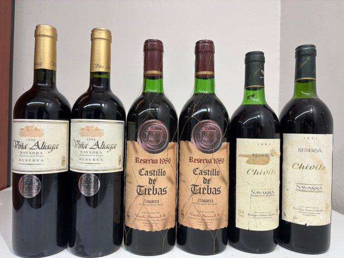 1983 (2x) Viña Aliaga 1999, (2x) Castillo de Tiebas & (2x), Verzamelen, Wijnen