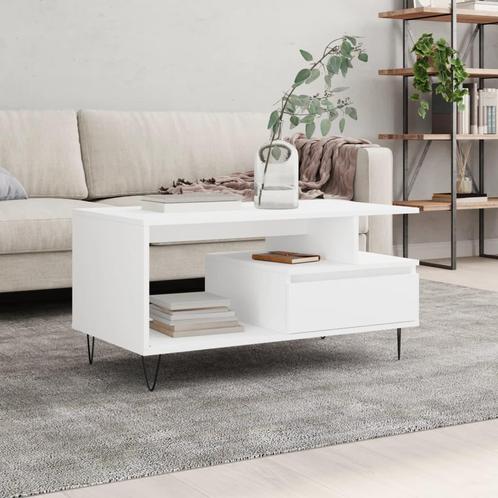vidaXL Salontafel 90x49x45 cm bewerkt hout wit, Huis en Inrichting, Tafels | Salontafels, 50 tot 100 cm, Nieuw, Overige houtsoorten