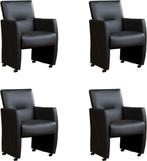 Set van 4 Donkerblauwe leren moderne eetkamerfauteuils - Tol, Overige kleuren, Nieuw, Leer, Ophalen of Verzenden