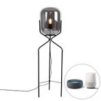 Smart vloerlamp zwart incl. WiFi A60 smoke glas - Bliss, Huis en Inrichting, Lampen | Vloerlampen, Nieuw, Glas, Design, 100 tot 150 cm