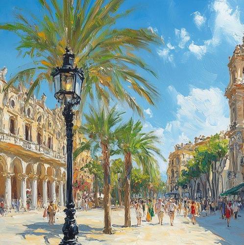 Irina Collins - Palm Tree Shadows XL · NO Reserve, Antiek en Kunst, Kunst | Schilderijen | Modern