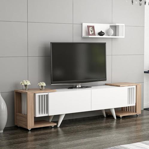 [en.casa] TV meubel met wandplank en 2 bijzettafels Glostrup, Huis en Inrichting, Kasten | Televisiemeubels, Nieuw, Verzenden