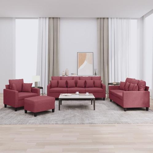 vidaXL 4-delige Loungeset met kussens stof wijnrood, Huis en Inrichting, Banken | Bankstellen, Nieuw, Stof, Vierpersoons of meer