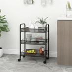 vidaXL Keukentrolley 3-laags 46x26x64 cm ijzer zwart, Verzenden, Nieuw