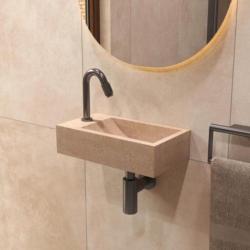 Salenzi Travertin Light Fontein 40x22cm Links Wandmodel, Doe-het-zelf en Verbouw, Sanitair, Overige typen, Nieuw, Ophalen of Verzenden